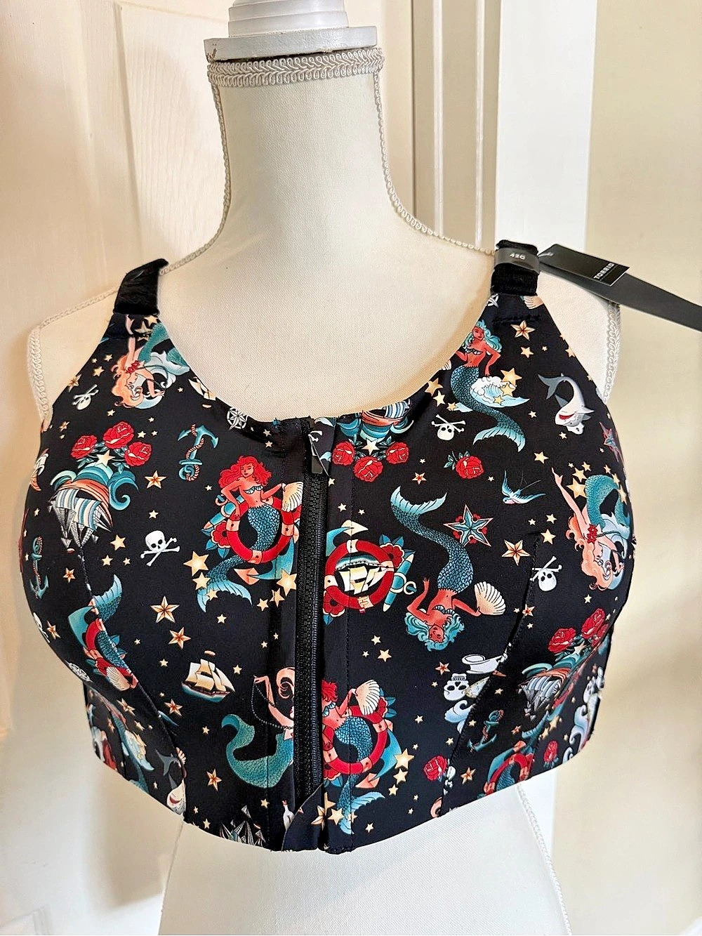 Torrid High Impact Wireless Zip Front Active Sports Brother - Pinup Mermaid